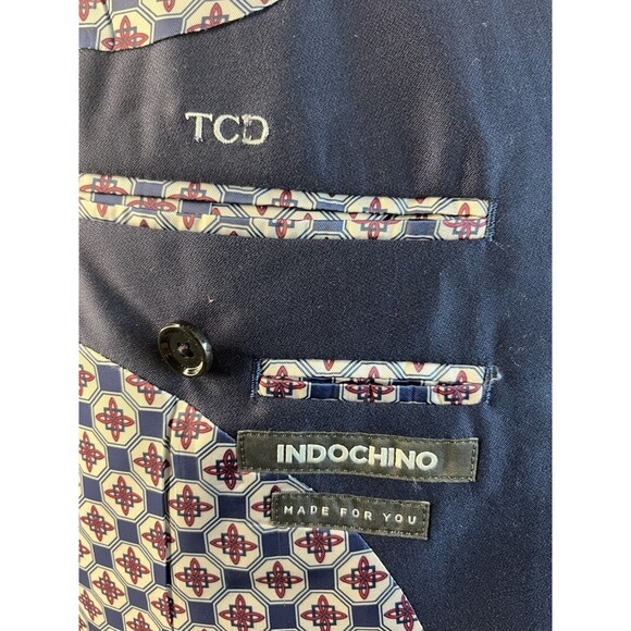 INDOCHINO Bespoke Men Custom Tailored Wool Navy Suit Jacket Pants 44-46R W40xL29 - Picture 10 of 16
